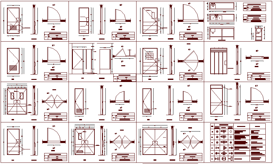 Hospital door design different types view with observation table dwg file