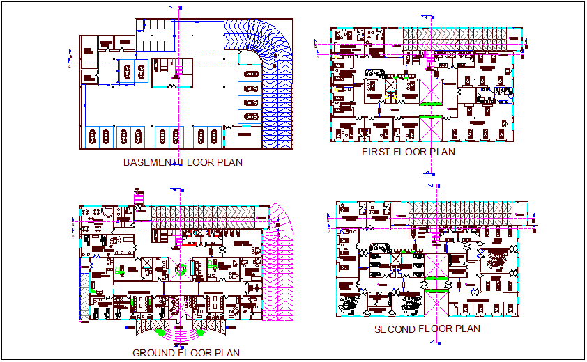 Hospital floor plan with basement floor plan dwg file
