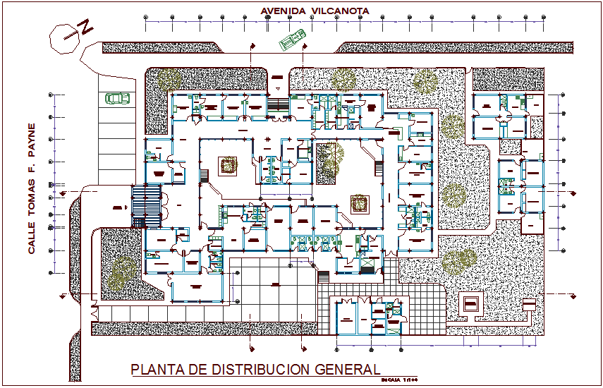 Hospital general distribution layout plan design view dwg file