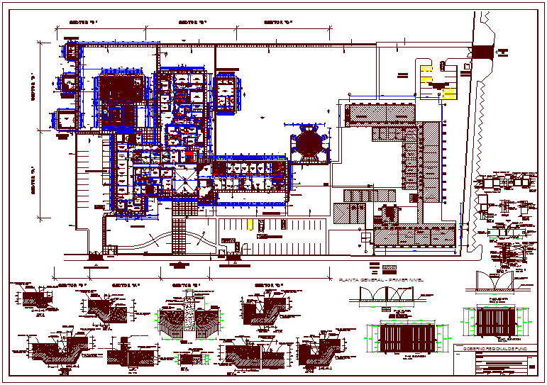 Hospital plan view design with sectional detail dwg file