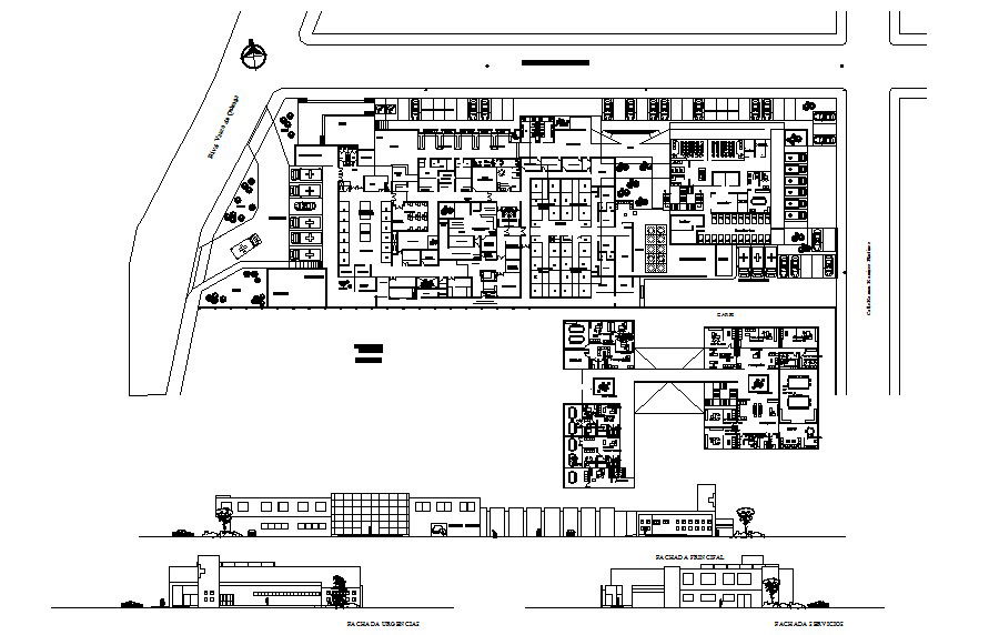 Hospital plan with elevation in AutoCAD