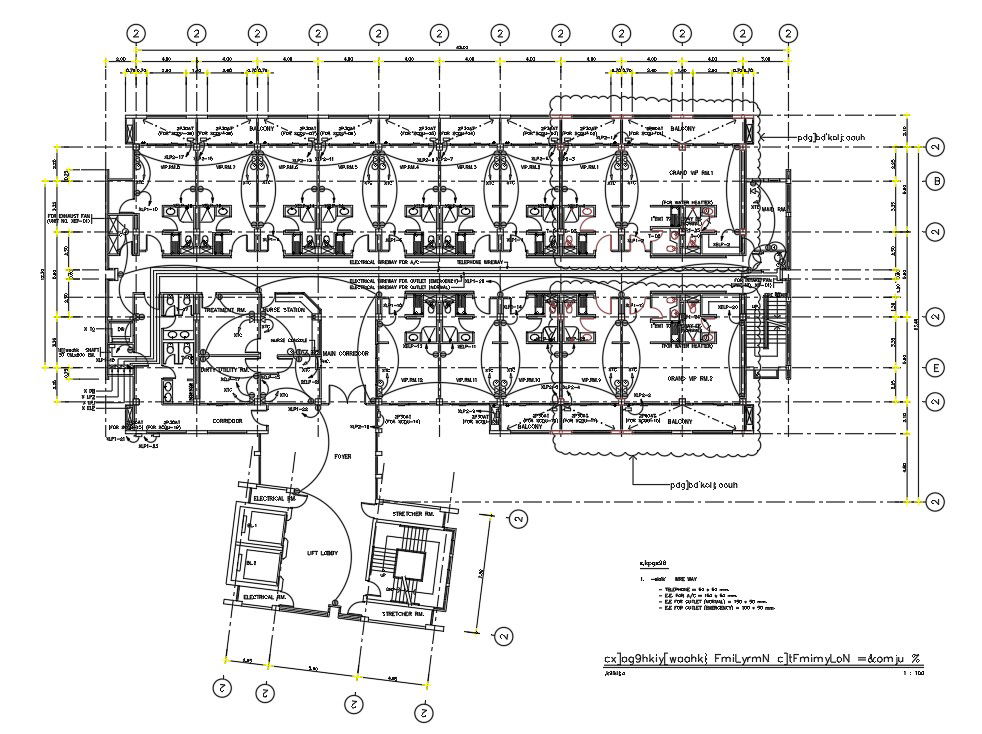 Hospital Bedrooms Floor Plan With Electrical Layout CAD Drawing DWG File