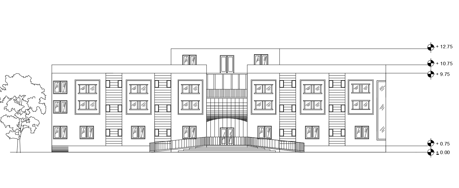 Hospital Building Front Elevation Design Download DWG File