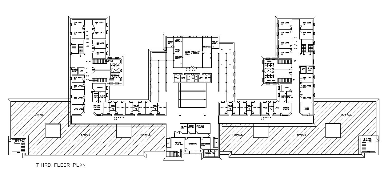 Hospital Third Floor Plan AutoCAD Drawing Download DWG File