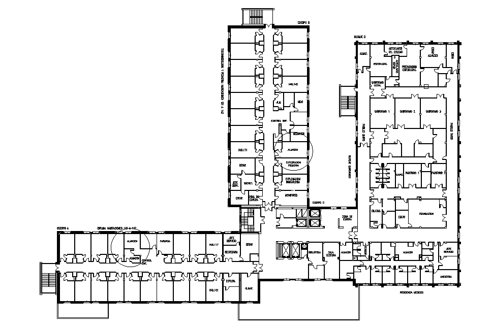 Hospital building plan is given in this 2D Autocad DWG drawing file.Download the Autocad file.