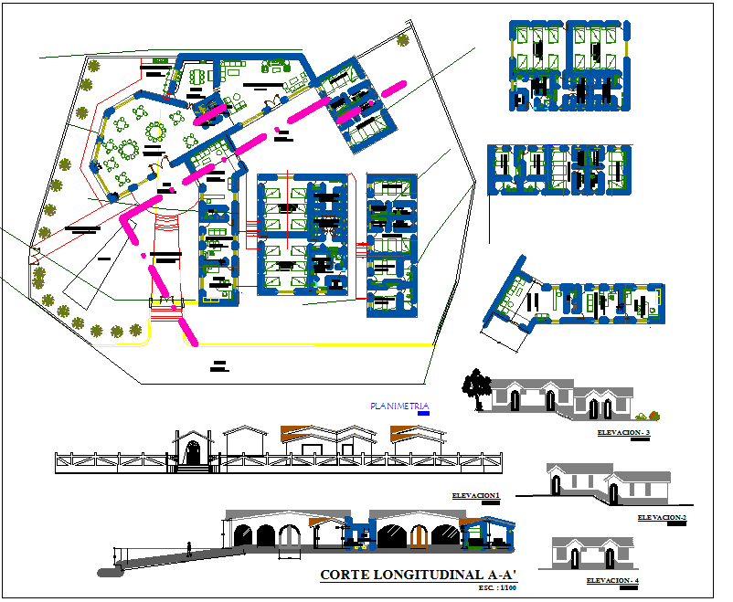 Hostel Design with Plan and Elevation dwg file