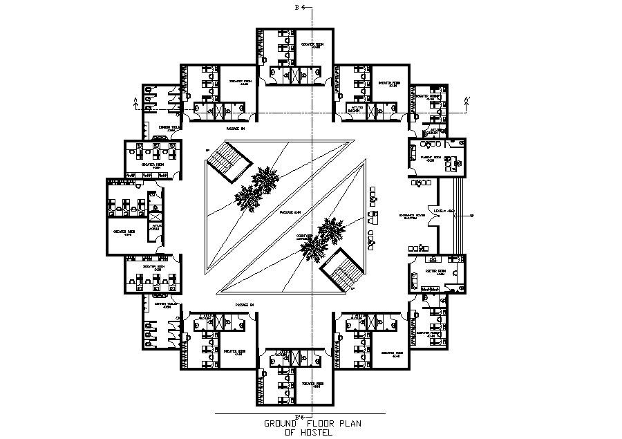 Hostel building plan detail dwg file