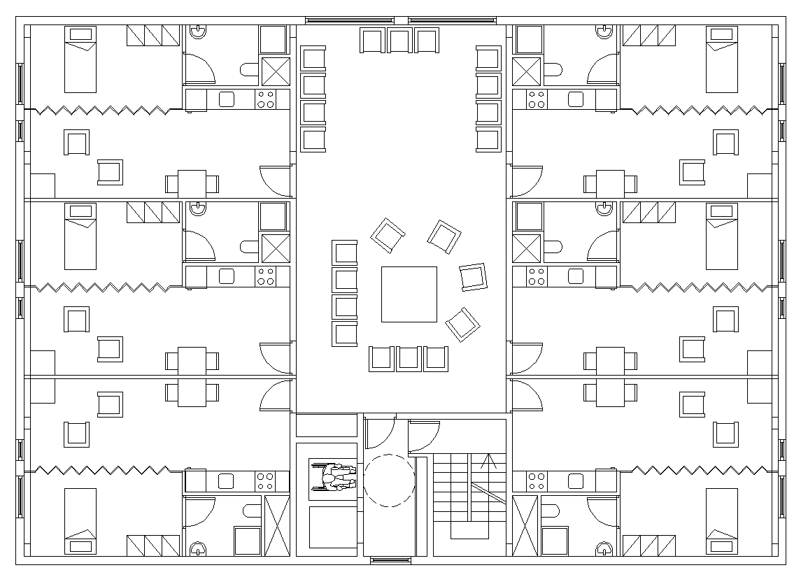 Hostel building structure detail plan 2d view dwg file