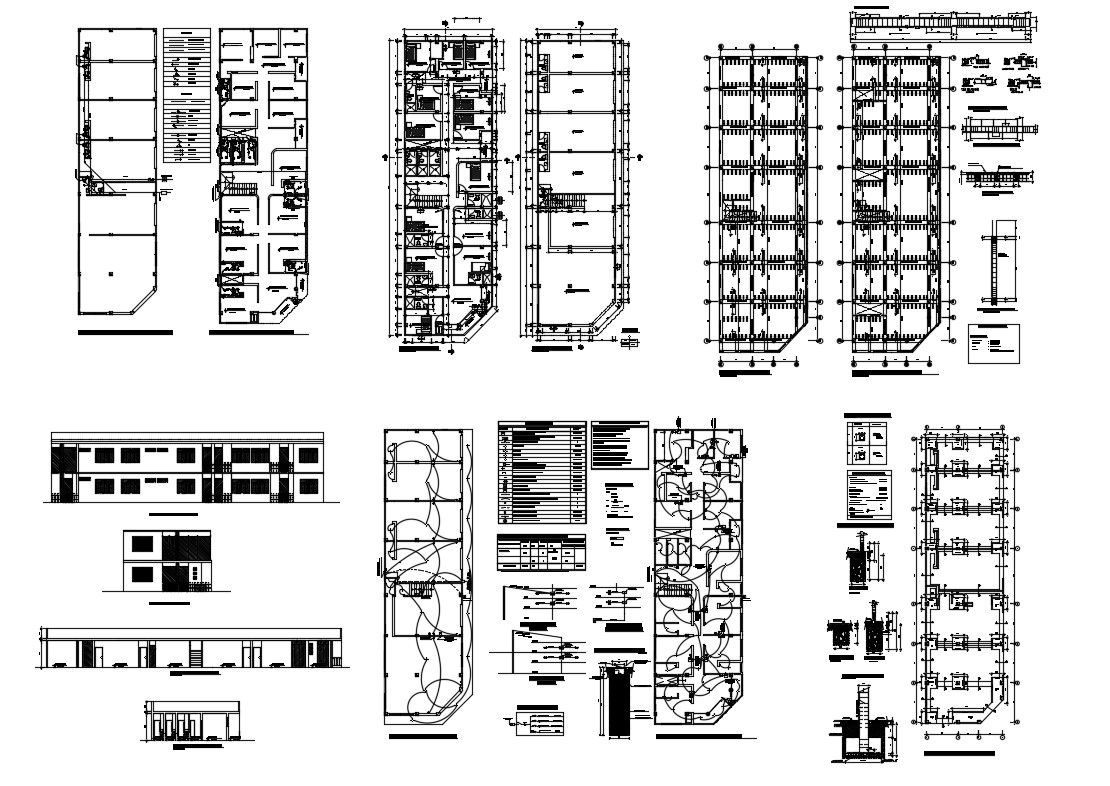 Hostel building two-story detailed architecture project dwg file