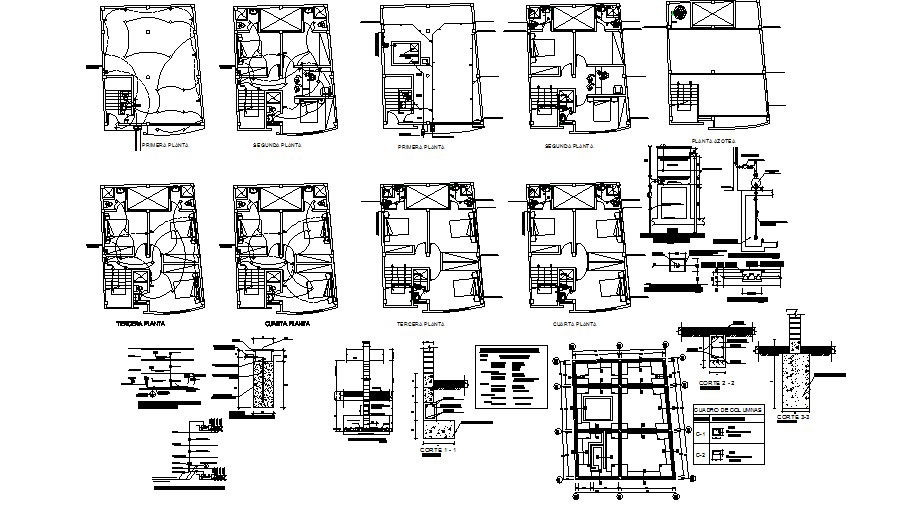 Hostel floors foundation plan, electrical layout plan and auto-cad details dwg file