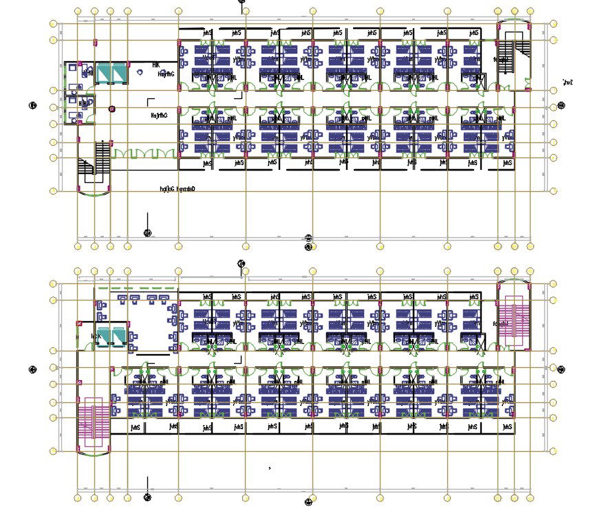 Hostel Bedrooms Floor Plan With Furniture Drawing DWG File