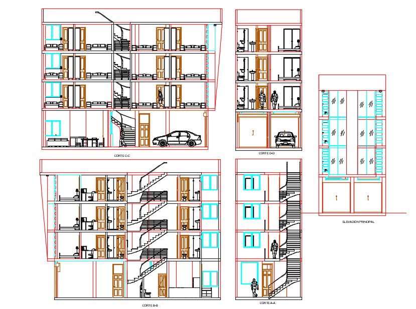 Hostel Building Sectional Elevation Drawing DWG File
