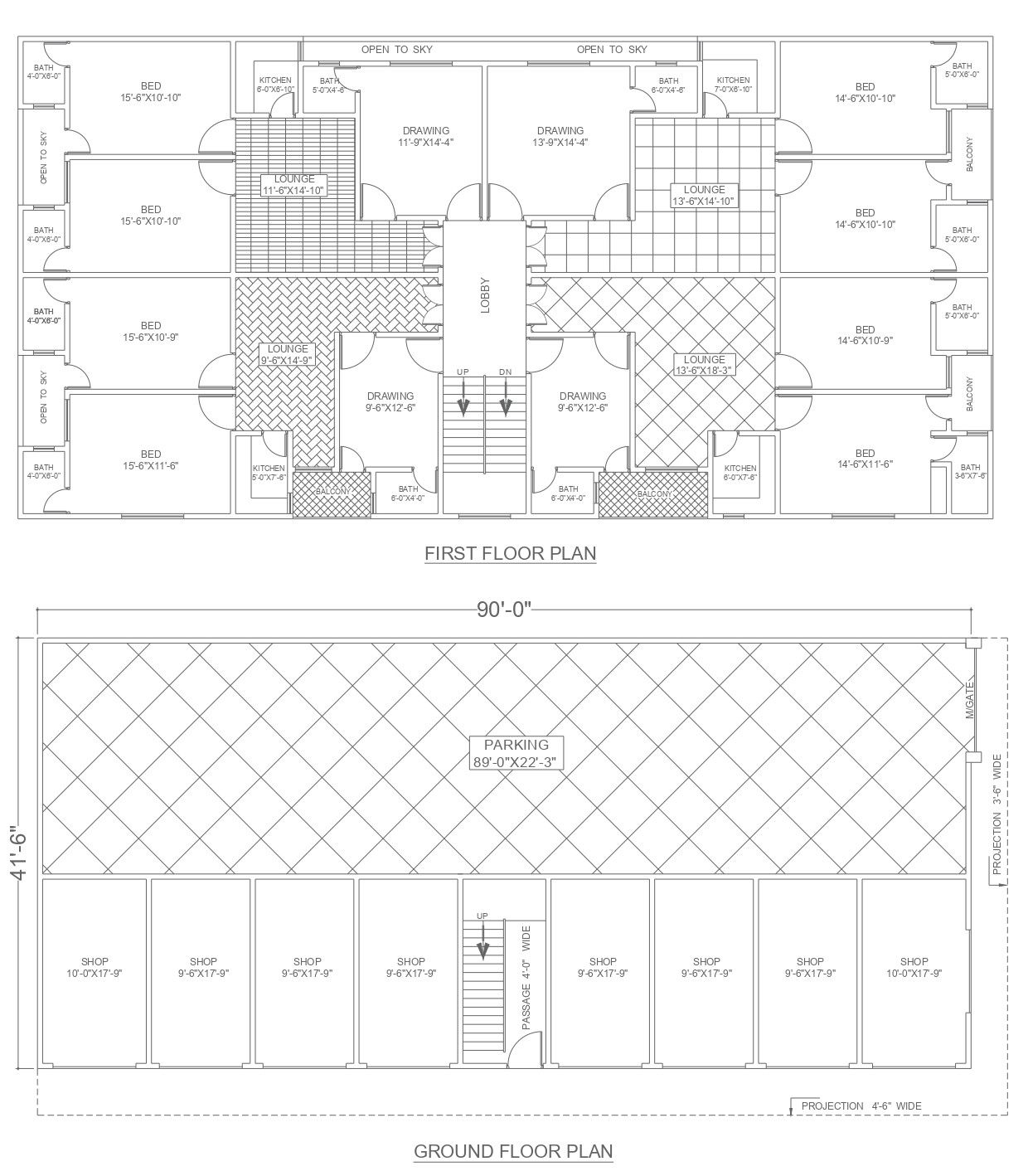 Hostel autocad dwg drawing with elevation section plan and other details.