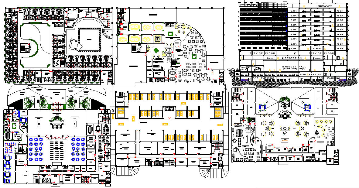 Hotel Architectural CAD Floor Plan Elevation and Section Details
