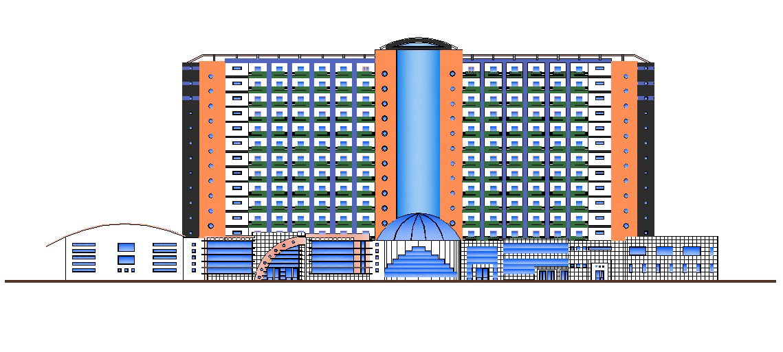 Hotel Building Elevation CAD File Free Download