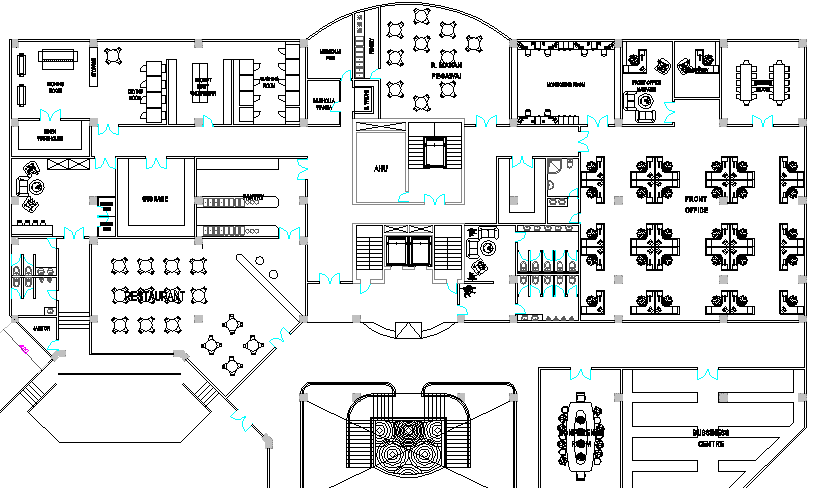 Hotel layout plan with furniture detail