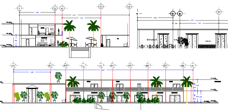 Hotel Design and Elevation Plan dwg file