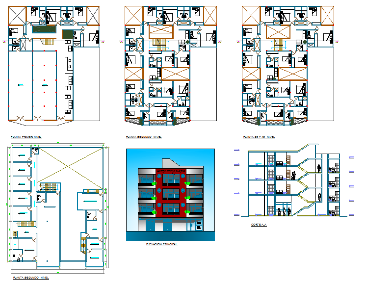 Hotel Design with Plan and Elevation dwg file