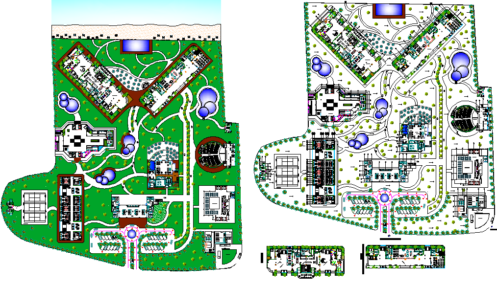 Hotel Layout plan with Landscaping Design dwg file