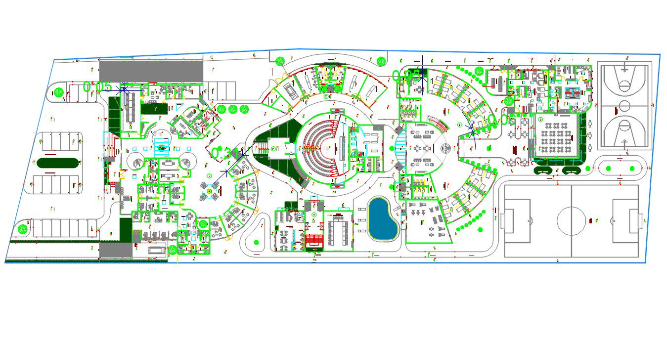 2 Storey House Front Elevation Feature Drawing in DWG Format File