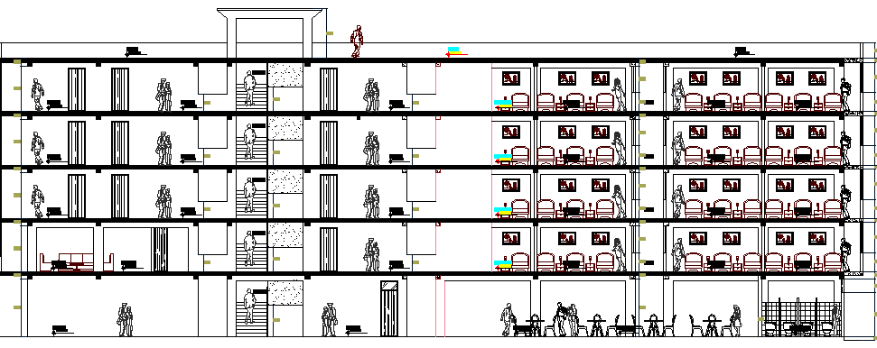 Hotel Restaurant With Garden Main Section Plan Details dwg file