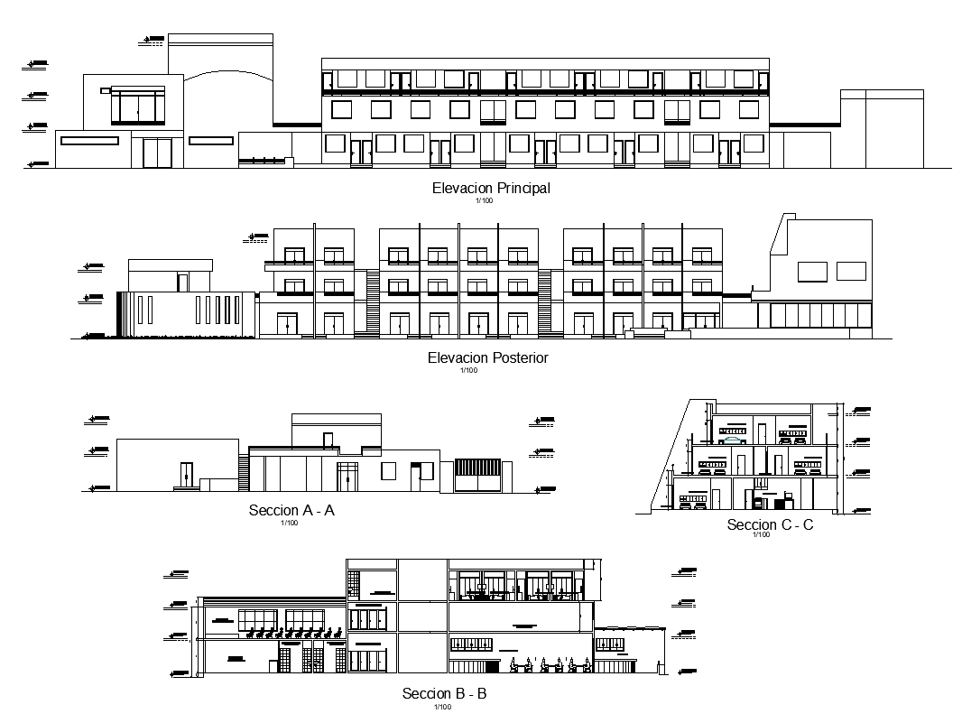 Hotel and restaurant detail elevation and section 2d view layout file