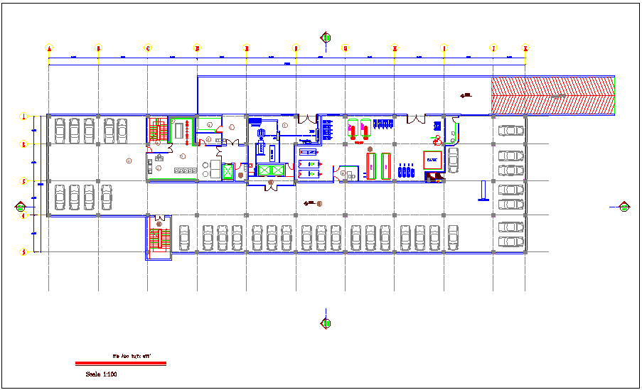 Hotel basement floor plan with architectural view dwg file