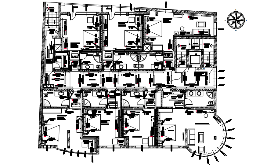 Hotel building plan with detail dimension in AutoCAD