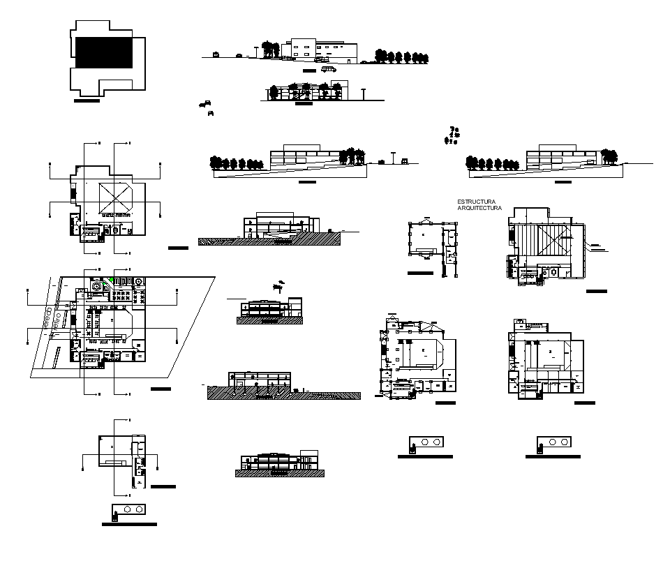 Hotel building structure detail elevation and plan layout autocad file