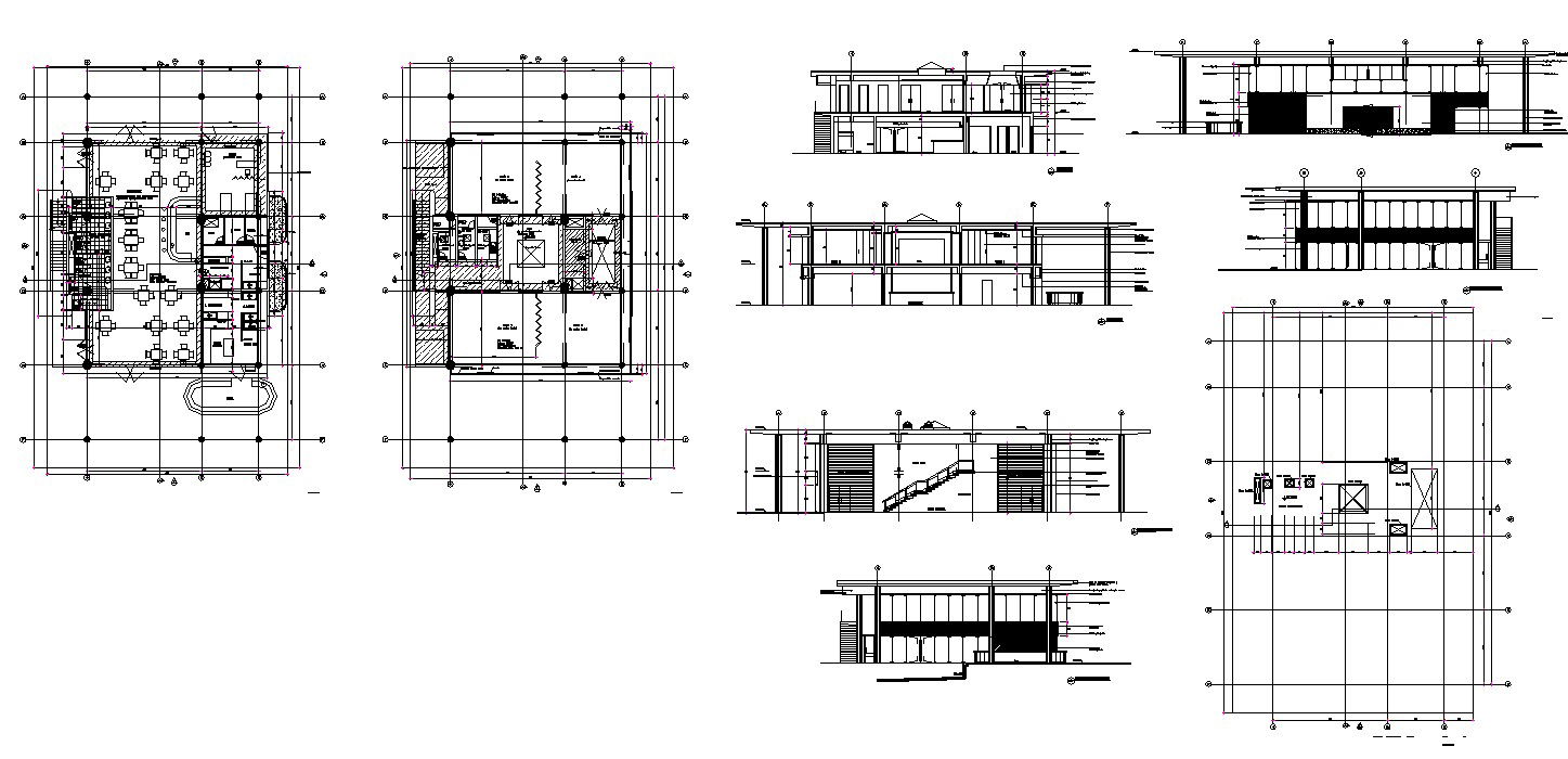 Hotel building structure detail plan and elevation 2d view layout autocad file