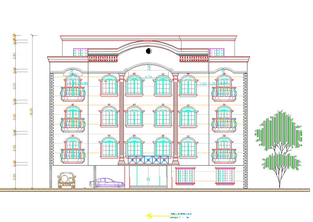 Hotel elevation view dwg file