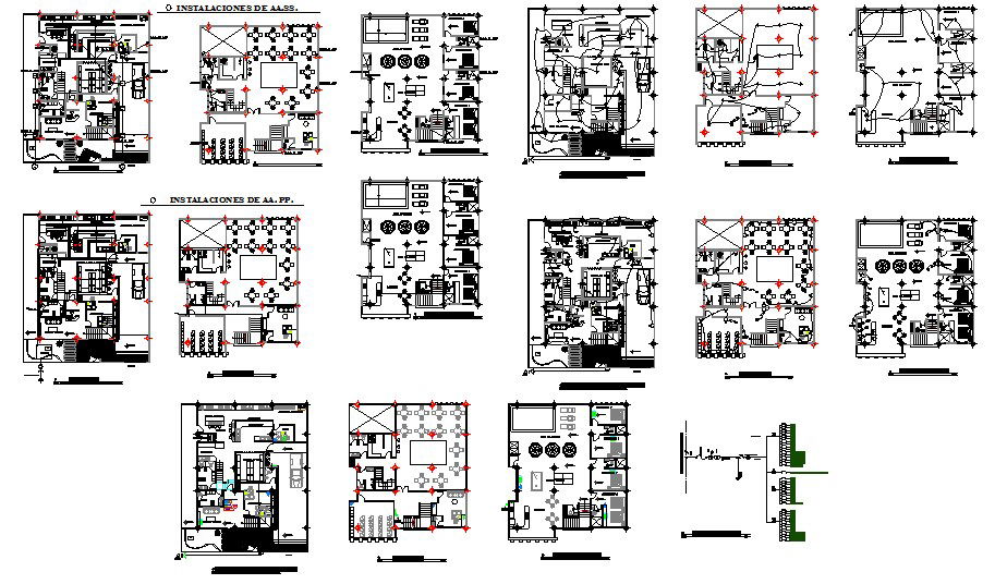 Hotel floors layout plan, electrical installation and auto-cad details dwg file
