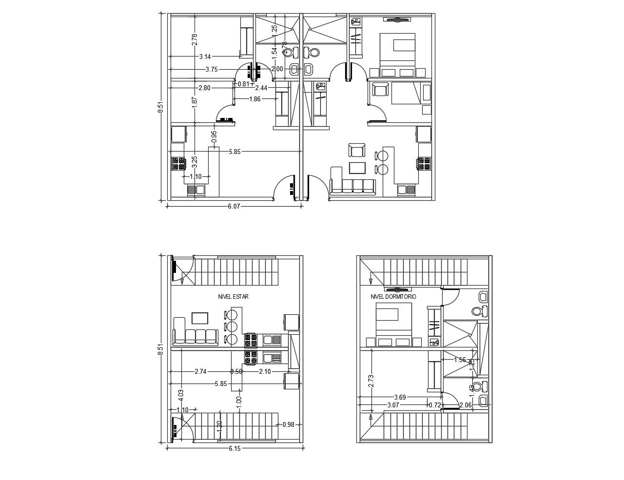 Hotel plan with detail dimension in AutoCAD