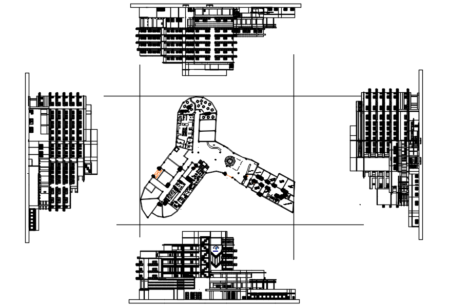 Hotel plan with detail dimension in AutoCAD