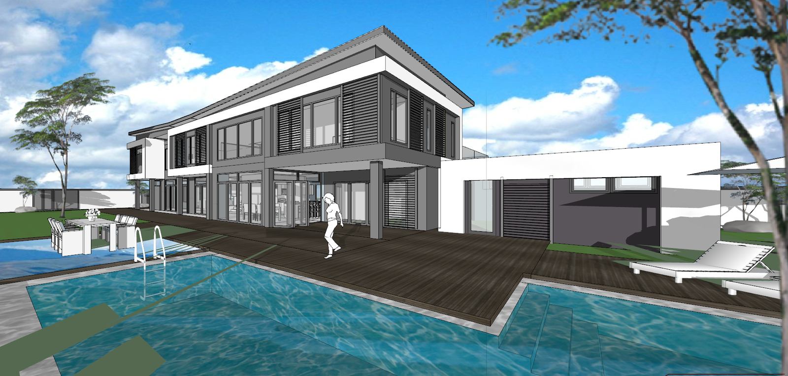 3D View of Hotel Featuring a Pool in SketchUp skp File Format