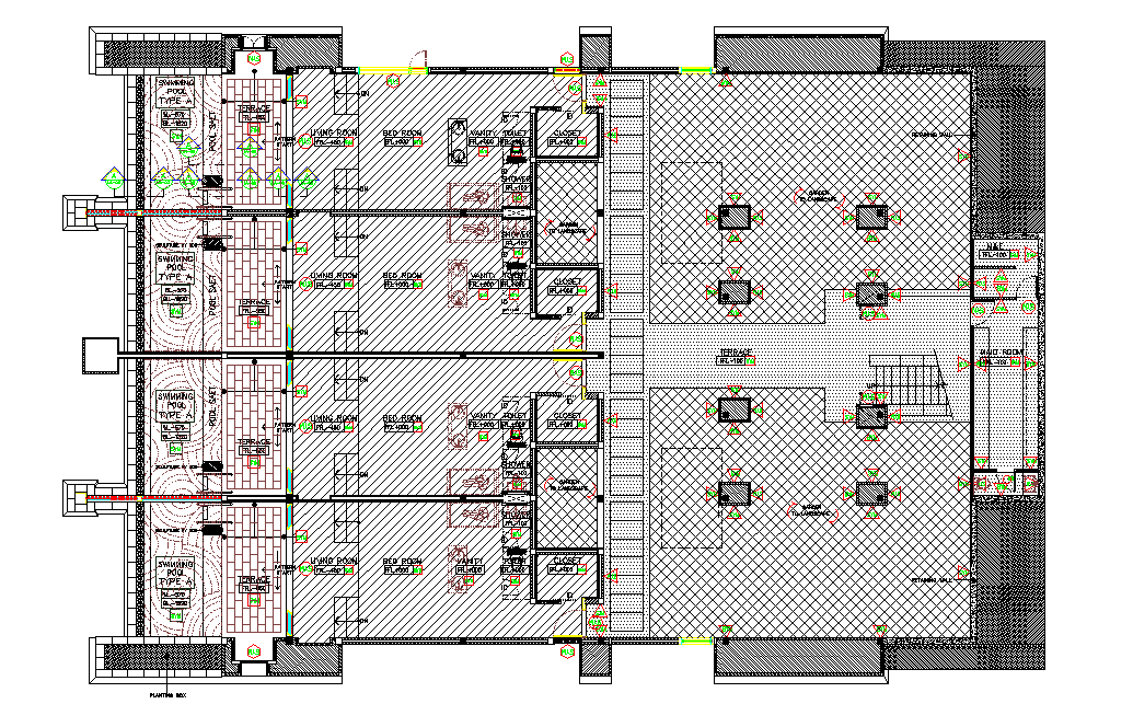 Hotel Bedroom Floor Plan With Swimming AutoCAD Drawing DWG File