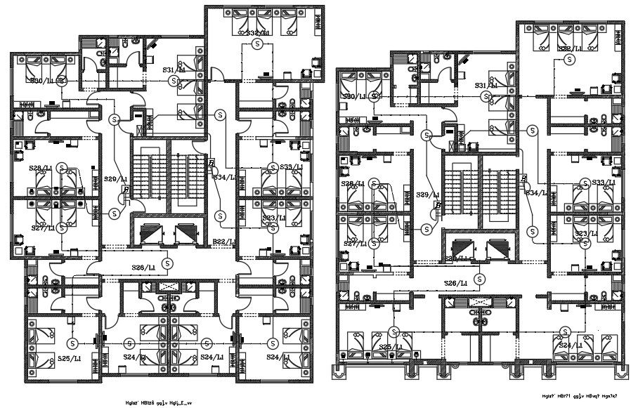 Hotel Bedrooms Floor Plan Drawing Download DWG File