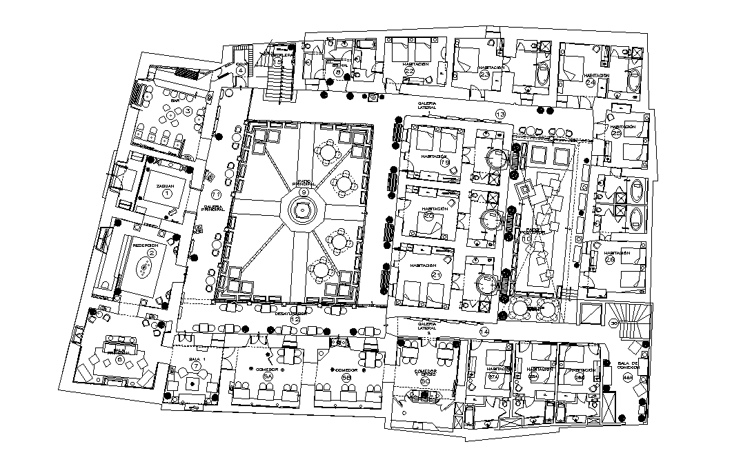 Hotel Bedrooms Floor Plan With Furniture CAD Drawing DWG File