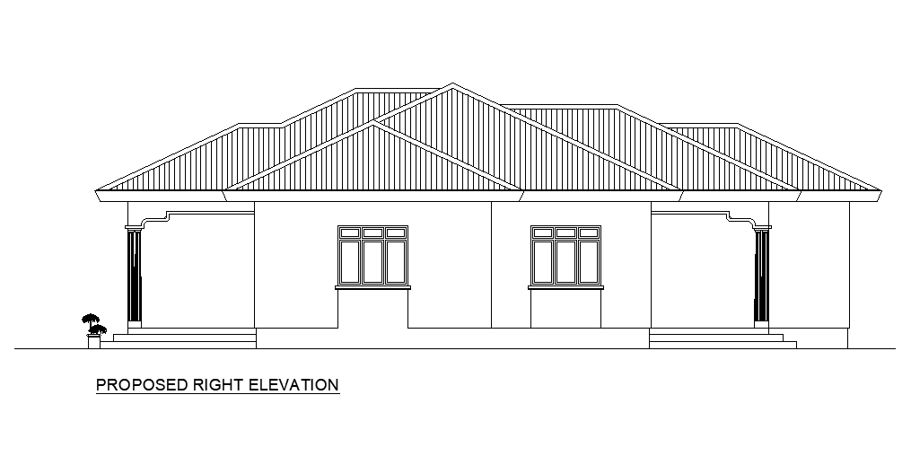 Hotel Building Right Elevation Design Download DWG File
