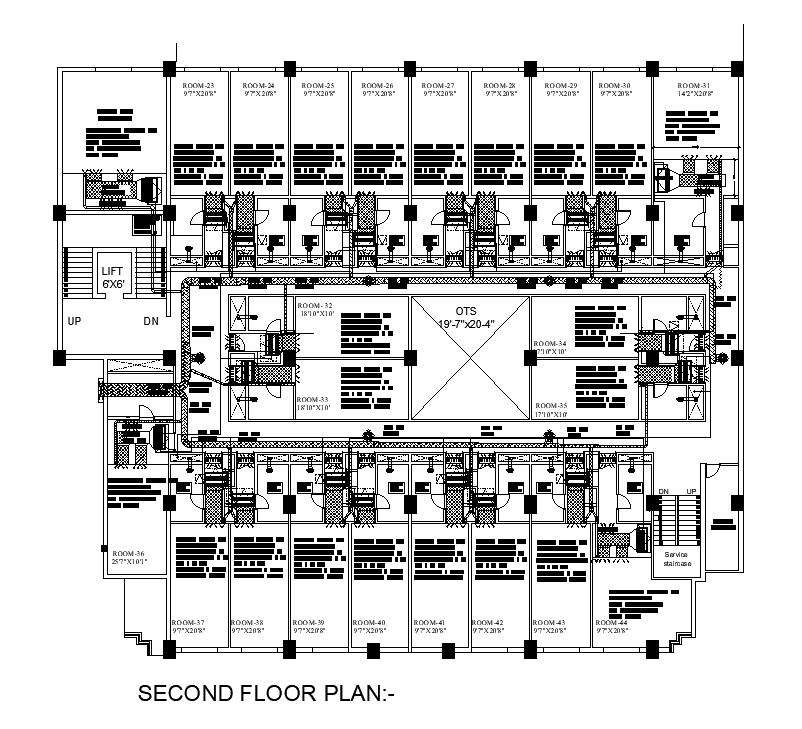 Hotel Building Second Floor plan AutoCAD Drawing Download DWG File