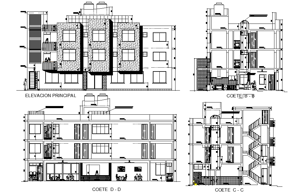 Hotel Building Sectional Elevation Design AutoCAD Drawing DWG File