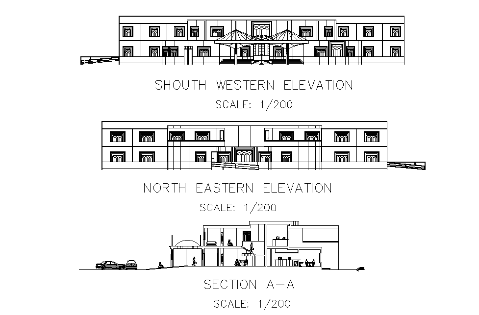 Hotel Building South and North Sectional Elevation CAD Drawing DWG File