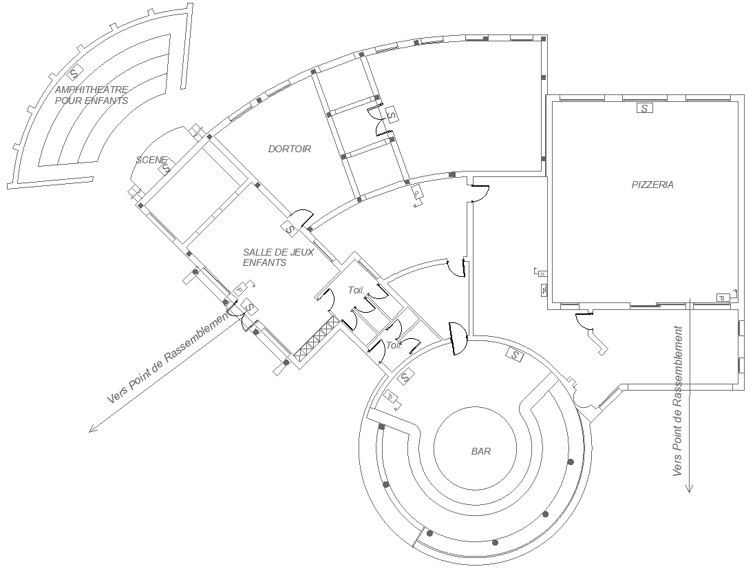 Hotel Layout Plan Design with Children's Amphitheater Details AutoCAD DWG