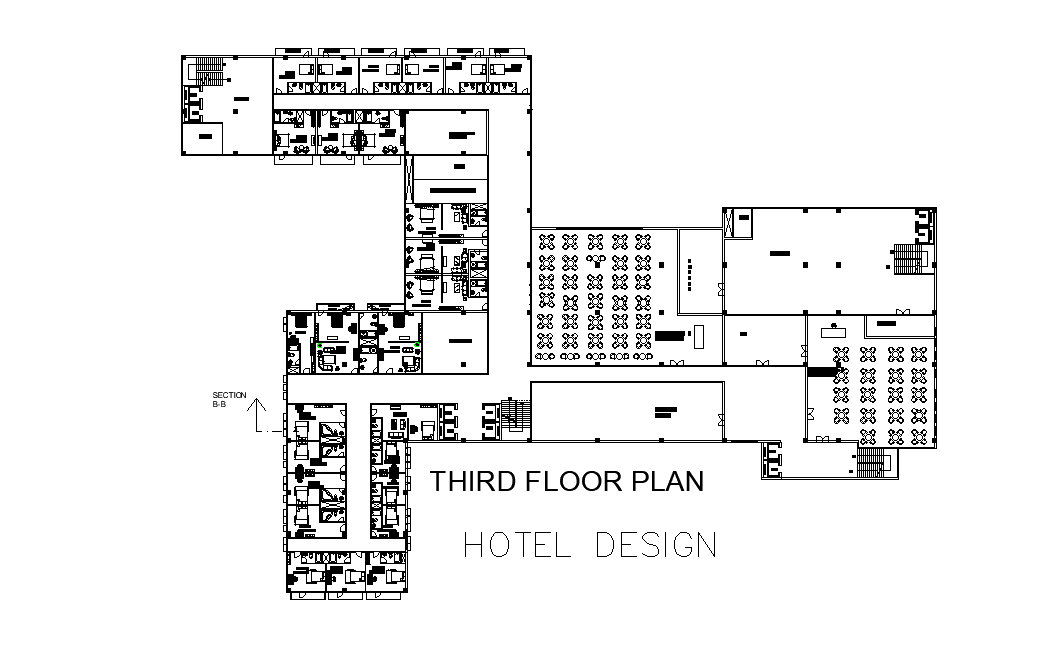 Hotel Restaurant And Bedrooms Floor Plan AutoCAD Drawing DWG FIle