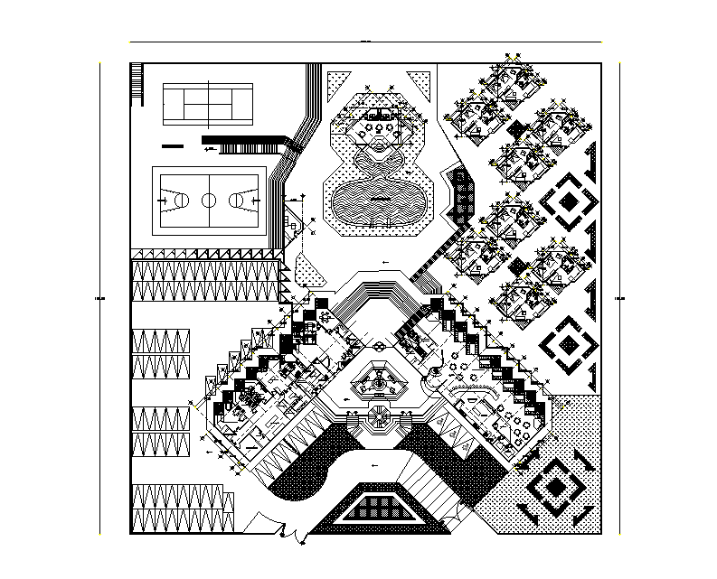 Hotel With Swimming Pool And Bedrooms CAD Drawing DWG FIle