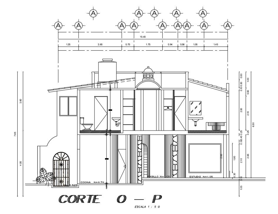 Hotel building OP cross-section details. Download this 2d cad drawing file.