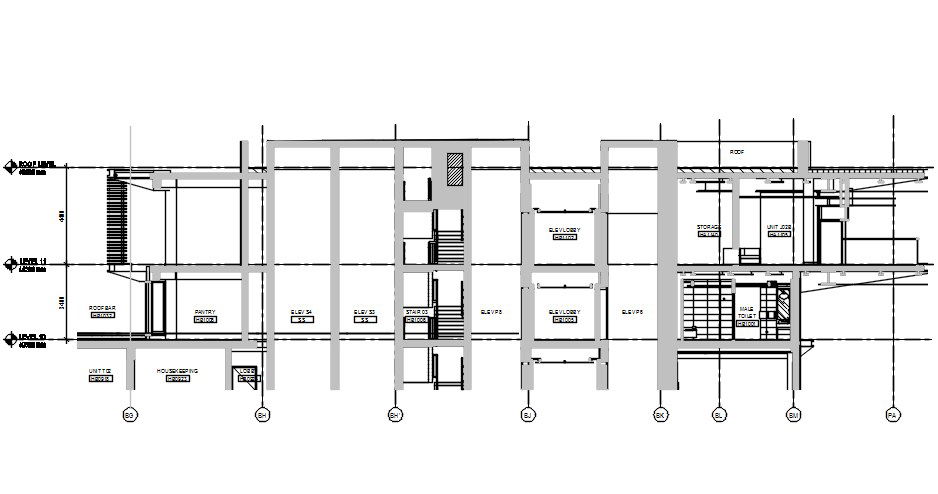 Hotel building Typical section details are given in this AutoCAD DWG 2D Drawing File. Download the AutoCAD DWG file now.