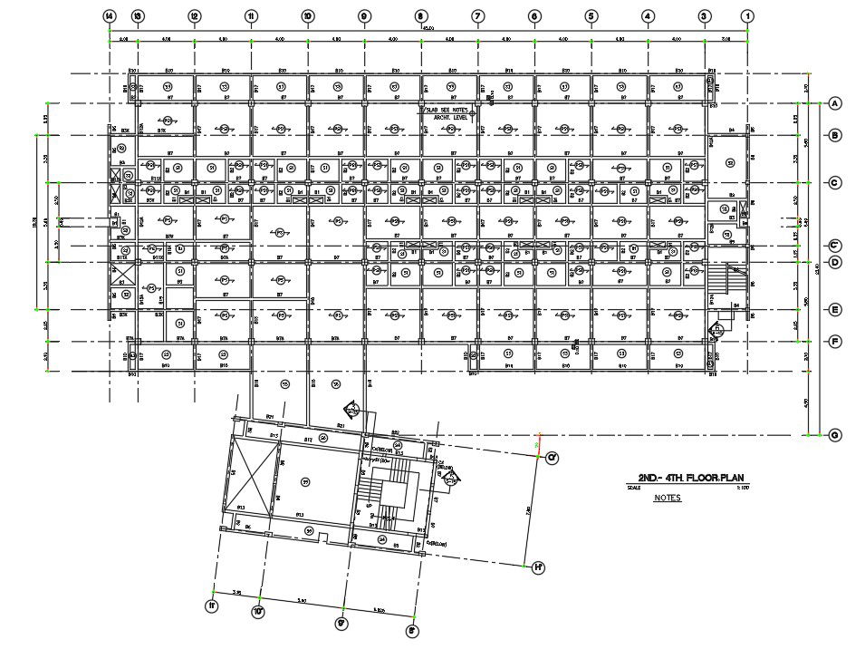 Hotel building floor plan details are provided in this AutoCAD DWG file. Download the AutoCAD 2D DWG file.