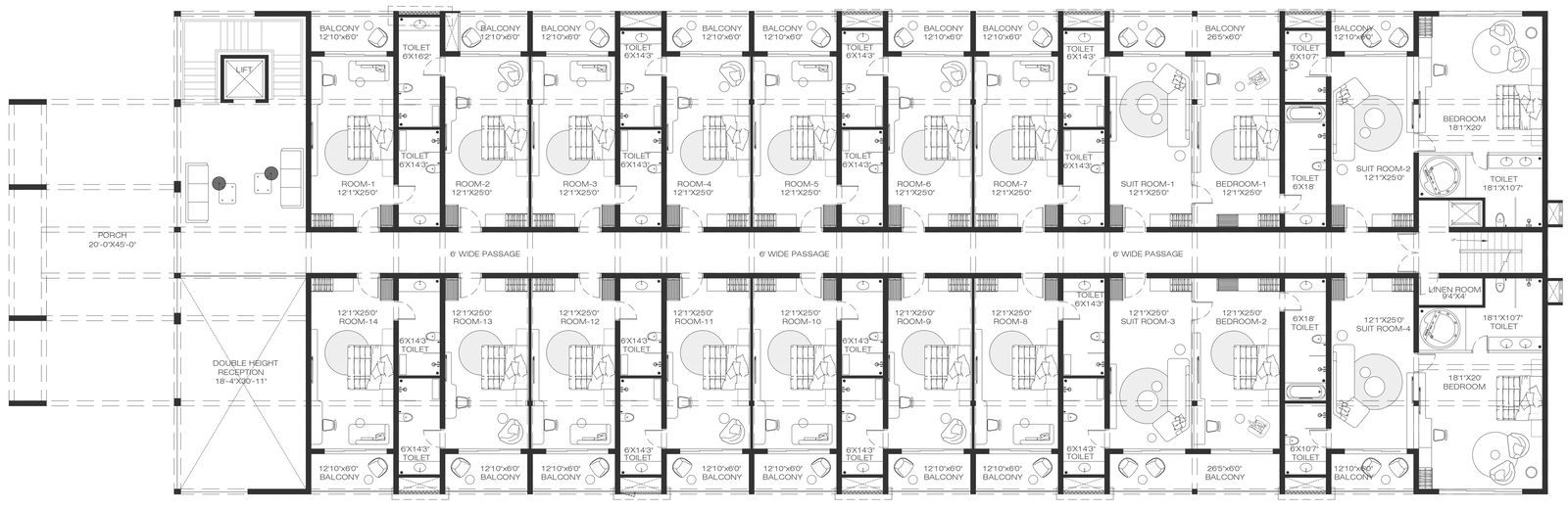Hotel floor design with suite room and other room details dwg autocad drawing .