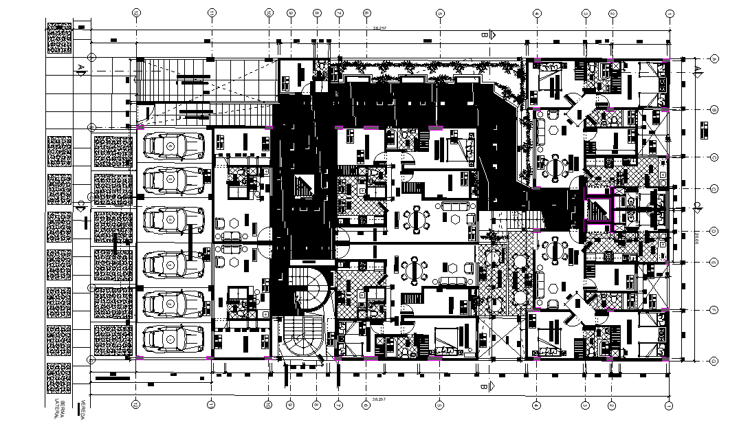 Hotel floor plan detail drawing specified in this AutoCAD file. Download the AutoCAD file.